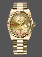 Rolex Day-Date 218238 Champagne Ruby Dial Yellow Gold 41MM Mens Replica Watch