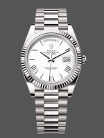 Rolex Day-Date 228239 White Roman Dial Fluted Bezel 40mm Mens Replica Watch