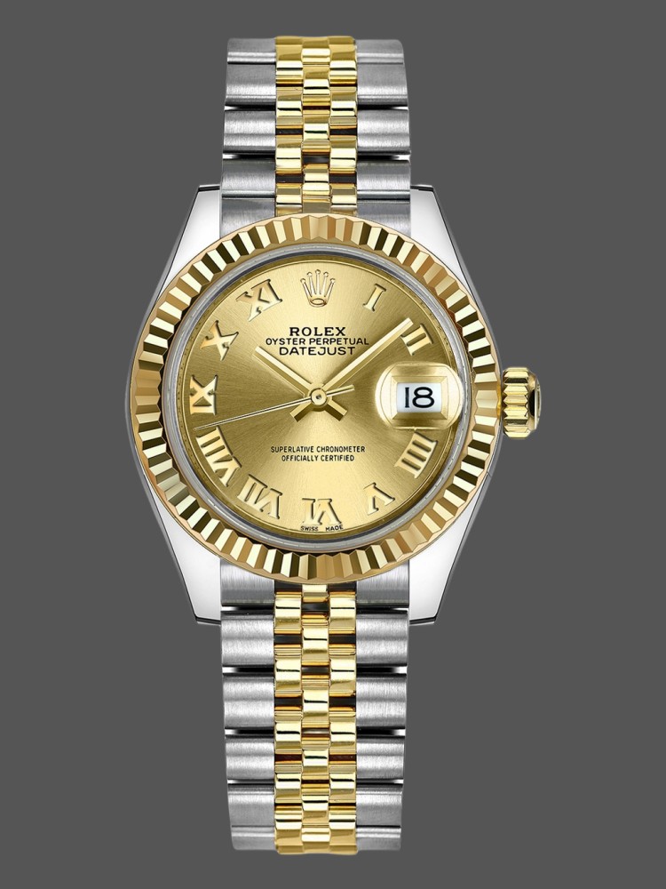 6D8A8109-51F0-FD6D-BE2A-5B0AD10F2AE6 Rolex Datejust 279173 Champagne Roman Numeral Dial Fluted Bezel 28mm Lady Replica Watch - Image 1