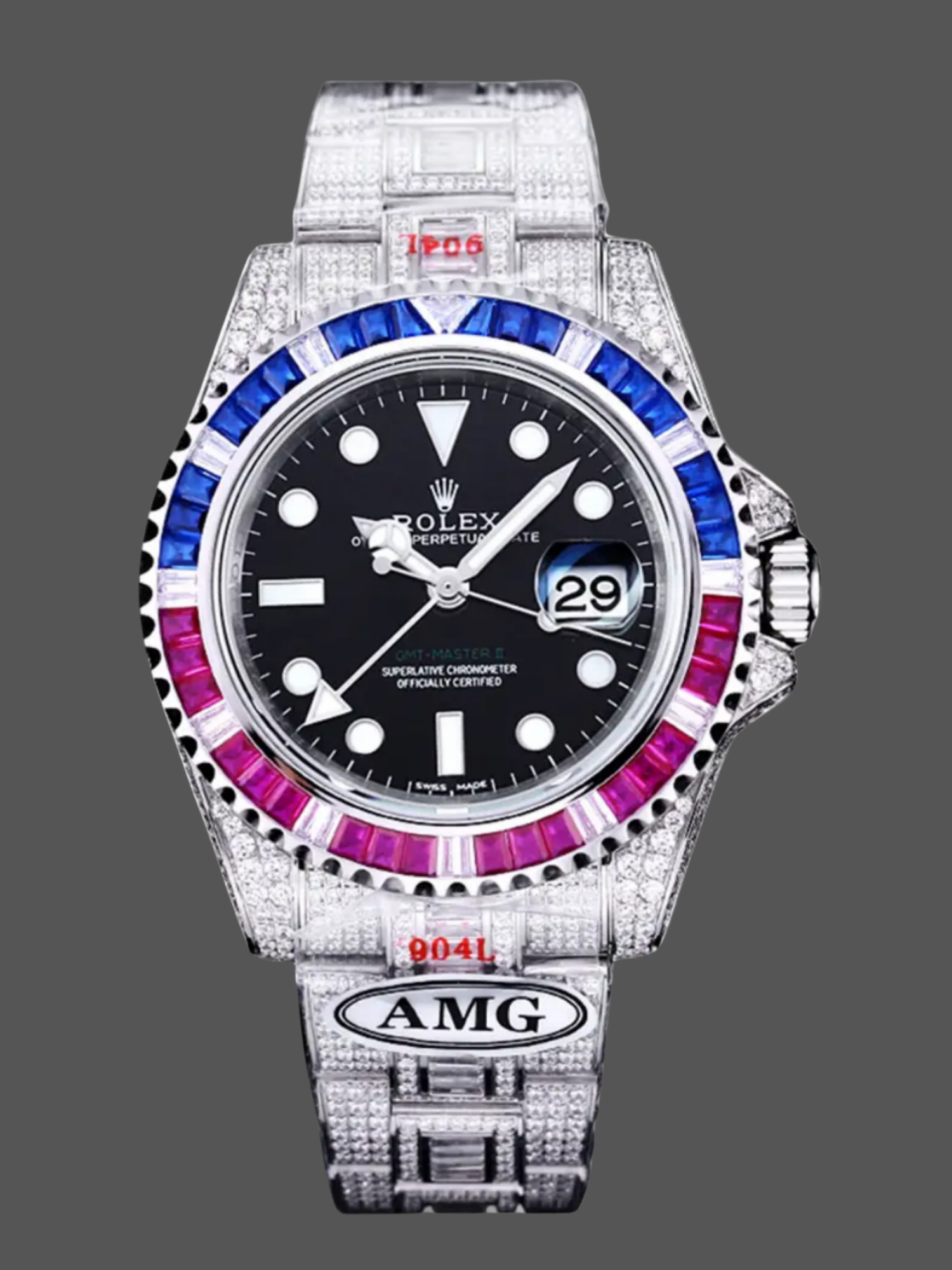 6E351AF4-D273-ADA7-ED53-70A255A15F89 Rolex GMT Master AMG 126710BLRO 40mm With Dual Time & Sapphire Mirror Diamond Watch - Image 1