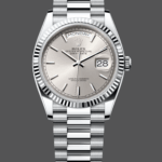 Rolex Day Date 36mm Platinum White Gold Silver Index 128236 0001
