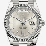 Rolex Day-Date 228239 Silver Stripe Motif Dial Fluted Bezel 40mm Mens Replica Watch - Image 2