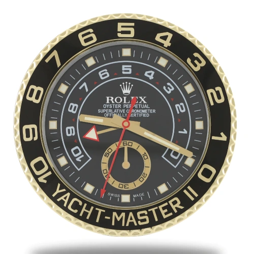 76DA3B4E-746A-B8CB-83F0-68F394C74FD1 Rolex Yacht Master ll Gold & Black Wall Clock - Image 1