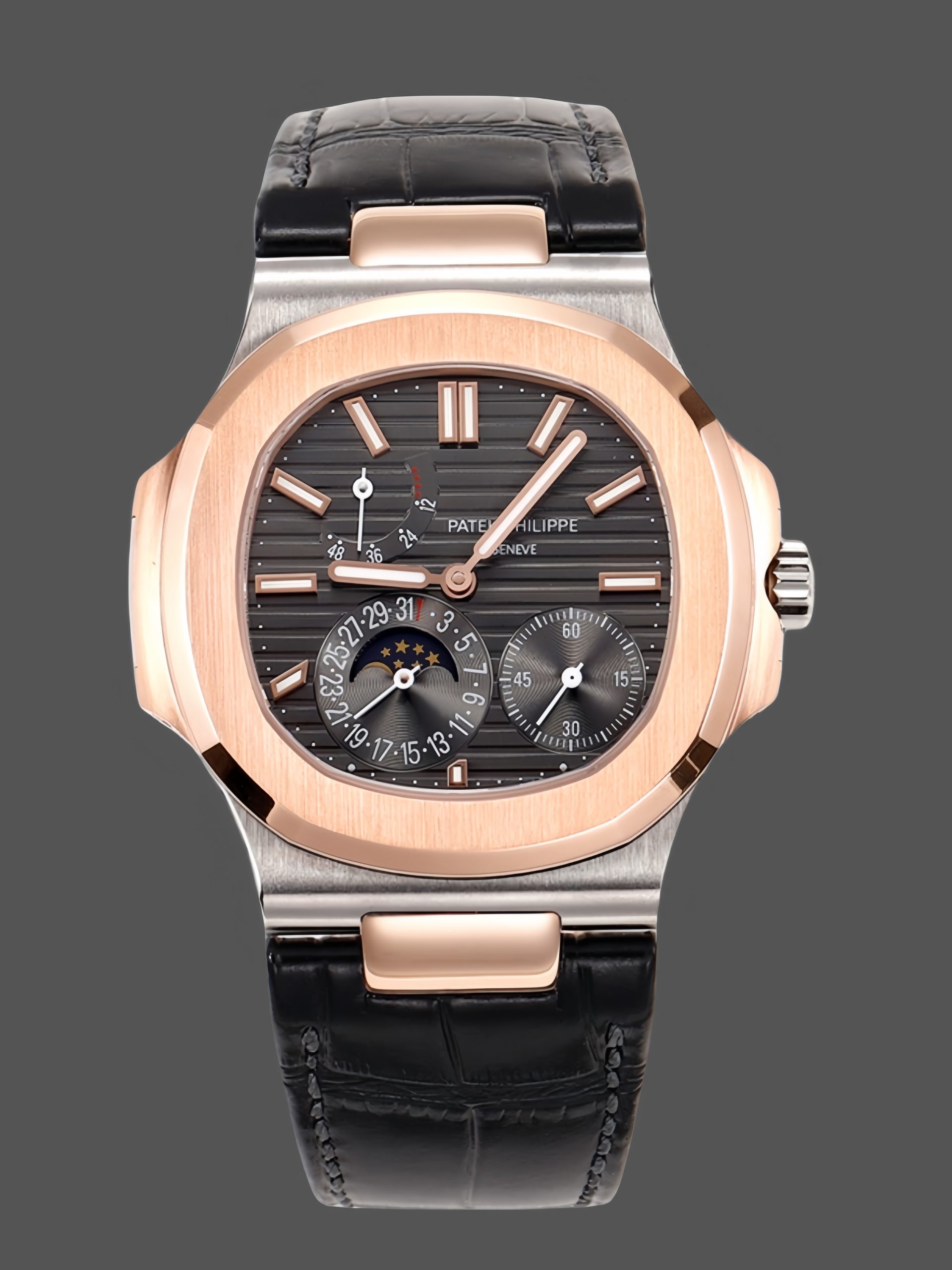 7820E4AB-3F06-13F9-7614-864BAC5B2724 Patek Philippe Nautilus Moon Phases Rose & White Gold Slate Grey Dial 5712GR 001 - Image 1