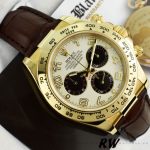 Rolex Daytona 116518 Ivory Dial Brown Leather Strap 40mm Mens Replica Watch - Image 3