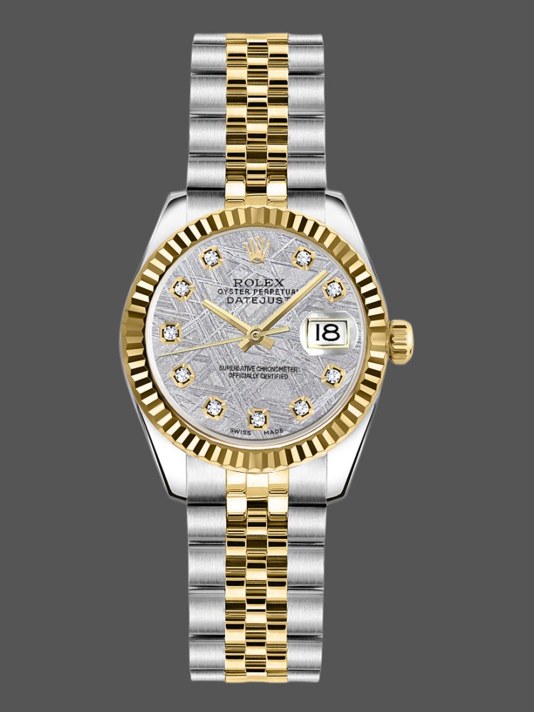 7AAF84F3-E639-ECE9-5CE9-D6BA947987FD Rolex Datejust 179173 Meteorite Grey Diamond Dial Fluted Bezel 26MM Lady Replica Watch - Image 1