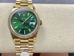 Rolex Day Date 36mm Green Dial Diamond-Set Bezel President Bracelet m128398tbr 0035 - Image 3