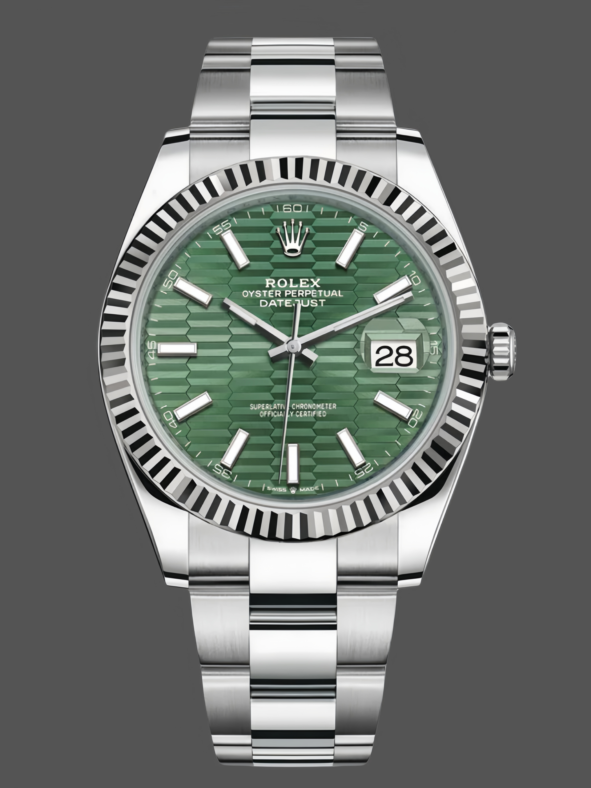 7B478295-73D2-0174-3DE5-2940FE821B8A Rolex Datejust 126334 0029 Fluted Bezel Green Motif Dial 41MM Mens Replica Watch - Image 1