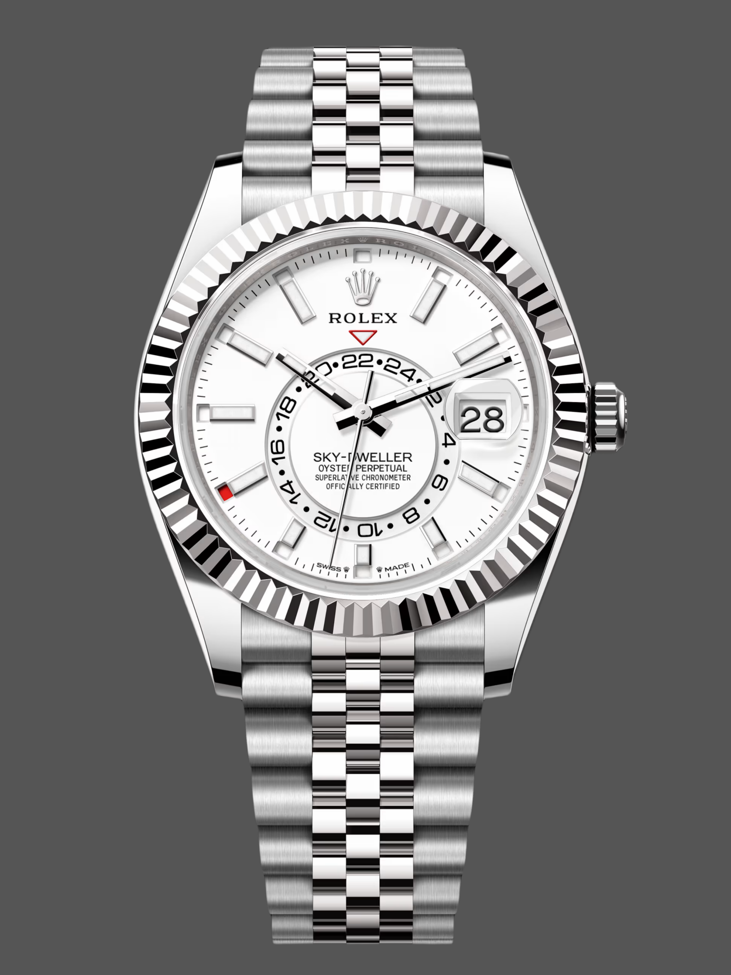 7B7FA817-B727-5489-2316-8DDF738C155A Rolex Sky Dweller 42 White Dial Fluted Bezel M336934 0004 Men's Watch - Image 1