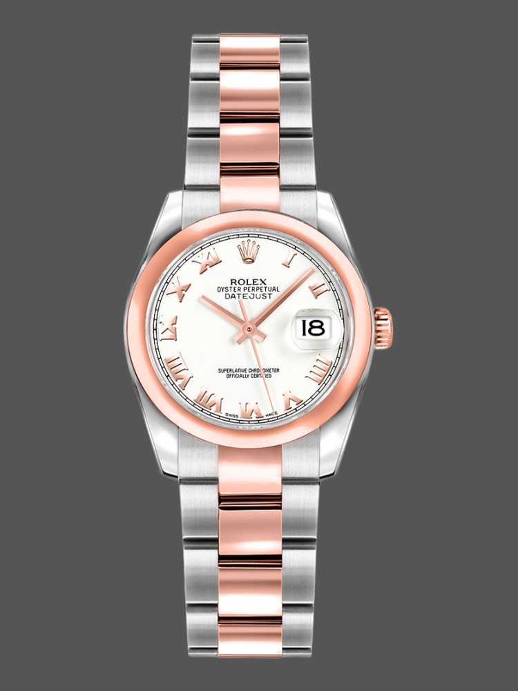 7BAB9D3F-7FAA-D1D5-3378-E97BCFE5C626 Rolex Datejust 179161 Stainless Steel and Everose Gold White Roman Dial 26MM Lady Replica Watch - Image 1