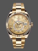 Rolex Sky-Dweller 326938 Yellow Gold Champagne Arabic Dial 42mm Mens Replica Watch