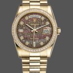 Rolex Day Date 118348 Black MOP Dial Yellow Gold 36mm Unisex Replica Watch