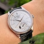 Rolex Cellini Dual Time 50529 Silver Sunburst Dial Black Leather Strap 39mm Mens Replica Watch - Image 13