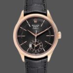 Rolex Cellini Dual Time 50525 Black Dial Black Leather Strap 39mm Mens Replica Watch