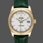 Rolex Day Date 36 White Dial 118135 0123 Green Leather Watch