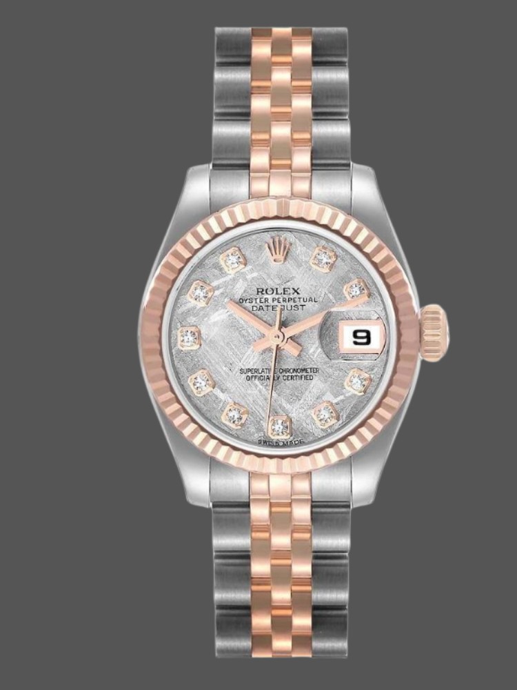 7E2BC3D1-688F-6292-5DE1-EA8C392409D8 Rolex Datejust 179171 Diamond Meteorite Dial Fluted Bezel 26MM Lady Replica Watch - Image 1