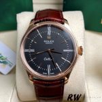 Rolex Cellini Time 50505 Brown Leather Strap Black Dial 39mm Mens Replica Watch - Image 2