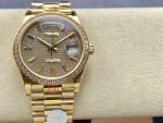 Rolex Day Date 36mm Yellow Gold 128348RBR 0030 Pave Rainbow Diamonds Sapphires Dial - Image 3