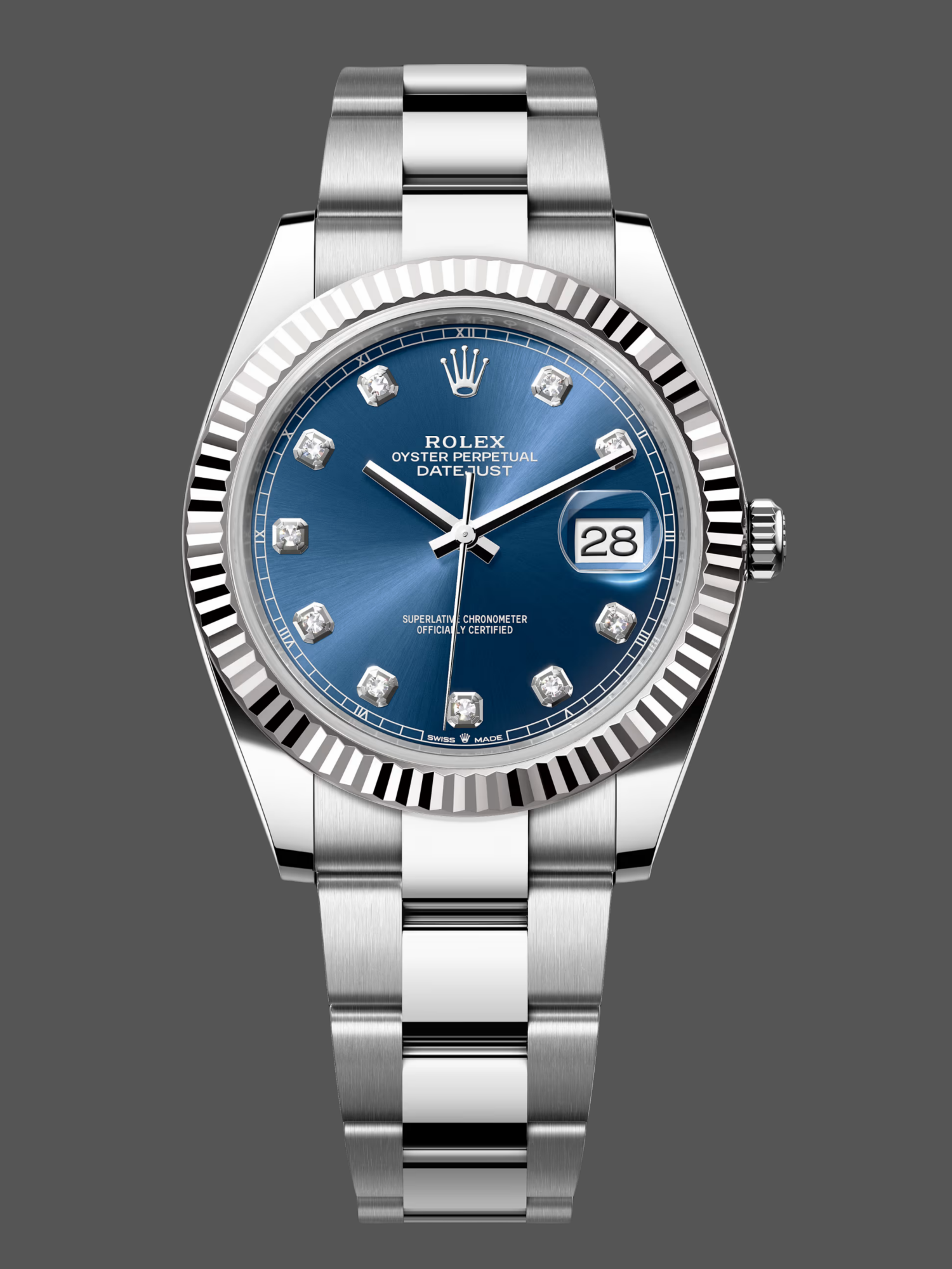 82B014A8-F08B-1145-CED9-36B75683540D Rolex Datejust 126334 0015 Fluted Bezel Blue Diamond Dial 41MM Mens Replica Watch - Image 1