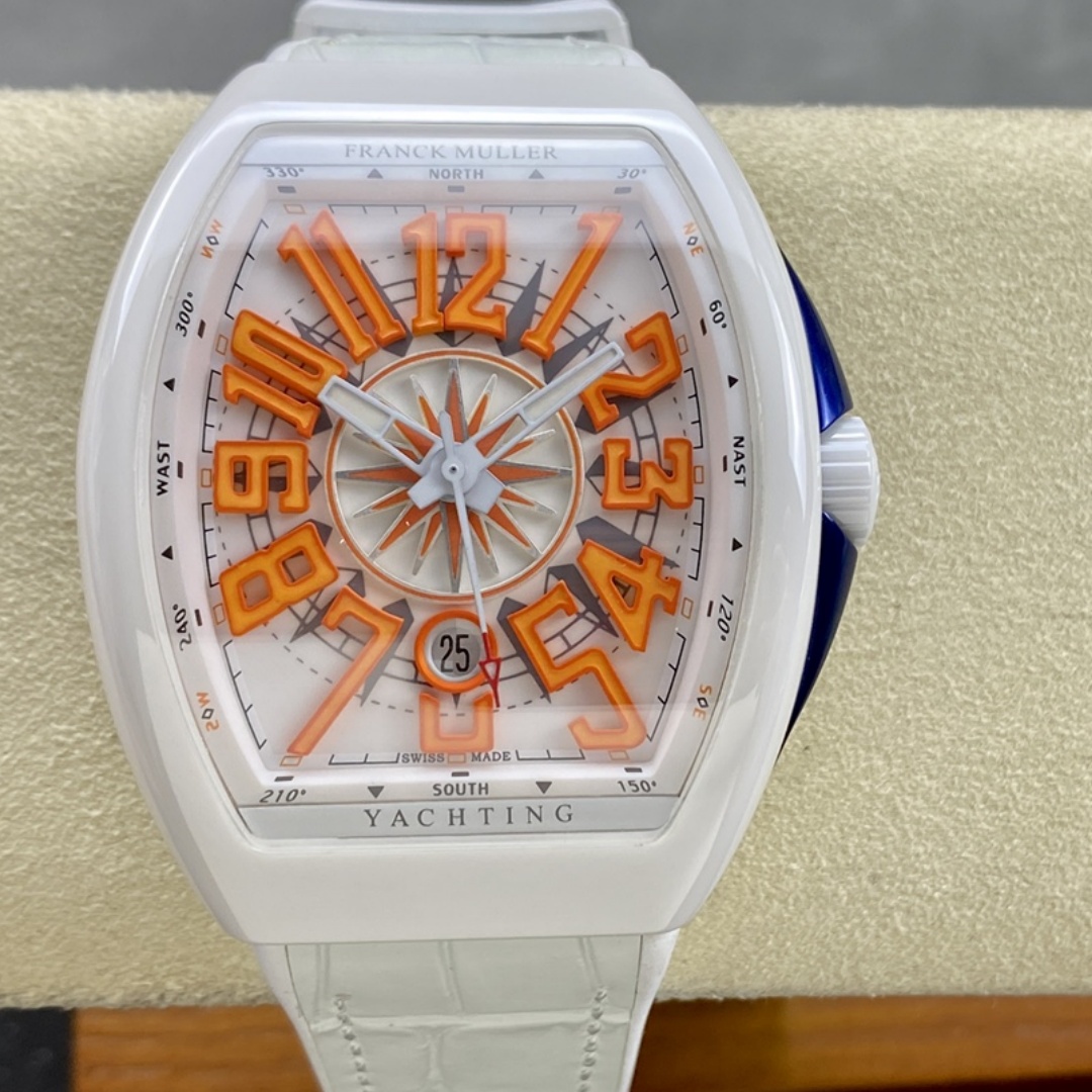 831216E8-773B-620F-EE85-3D5608AB722C Swiss Franck Muller Framulan V45 White Ceramic Yacht Model Orange Number - Image 1
