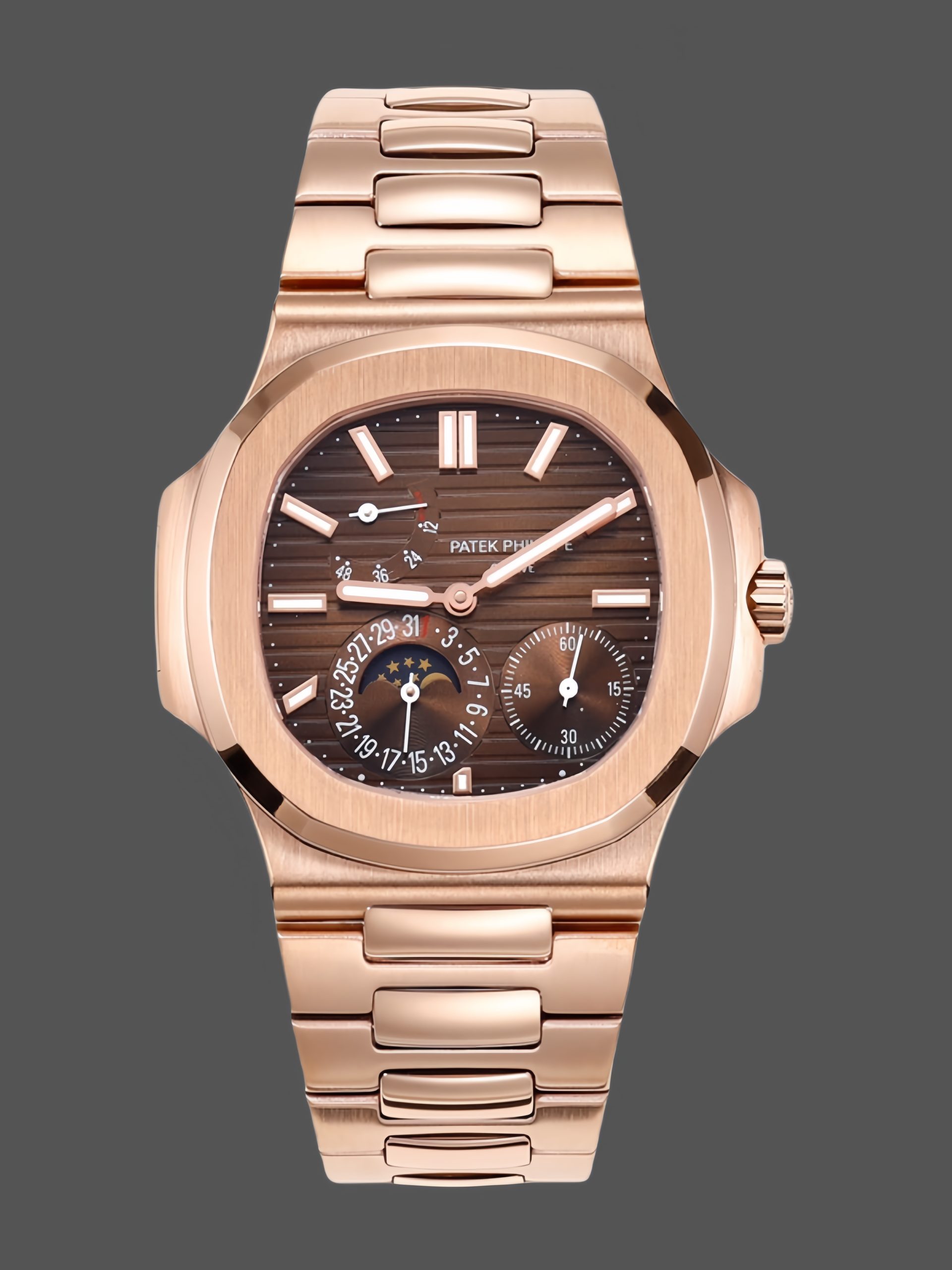 83DB6935-FB15-F4C3-3594-BCC509EC7734 Patek Philippe Nautilus Moon Phase Rose Gold Brown Sunburst 5712 1R 001 40MM - Image 1
