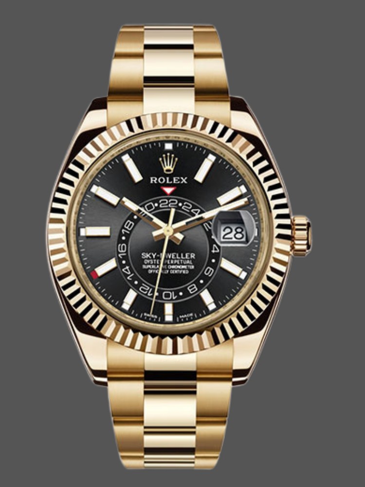 8452F3A8-63A9-3918-18F3-4BE006CB644F Rolex Sky-Dweller 326938 Yellow Gold Black Dial 42mm Mens Replica Watch - Image 1