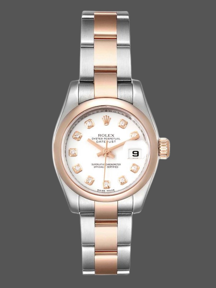 863E15C2-9BF8-34A3-A60F-A3E67F9ADB13 Rolex Datejust 179161 Stainless Steel and Everose Gold White Diamond Dial 26MM Lady Replica Watch - Image 1