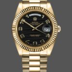 Rolex Day-Date 218238 Wave Black Dial Yellow Gold 41MM Mens Replica Watch