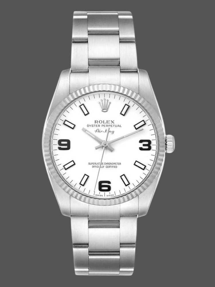 8D060E8E-4788-850B-3E2F-7AD29F3E9F0F Rolex Oyster Perpetual Air-King 114234 White Arabic Dial 34mm Unisex Replica Watch - Image 1