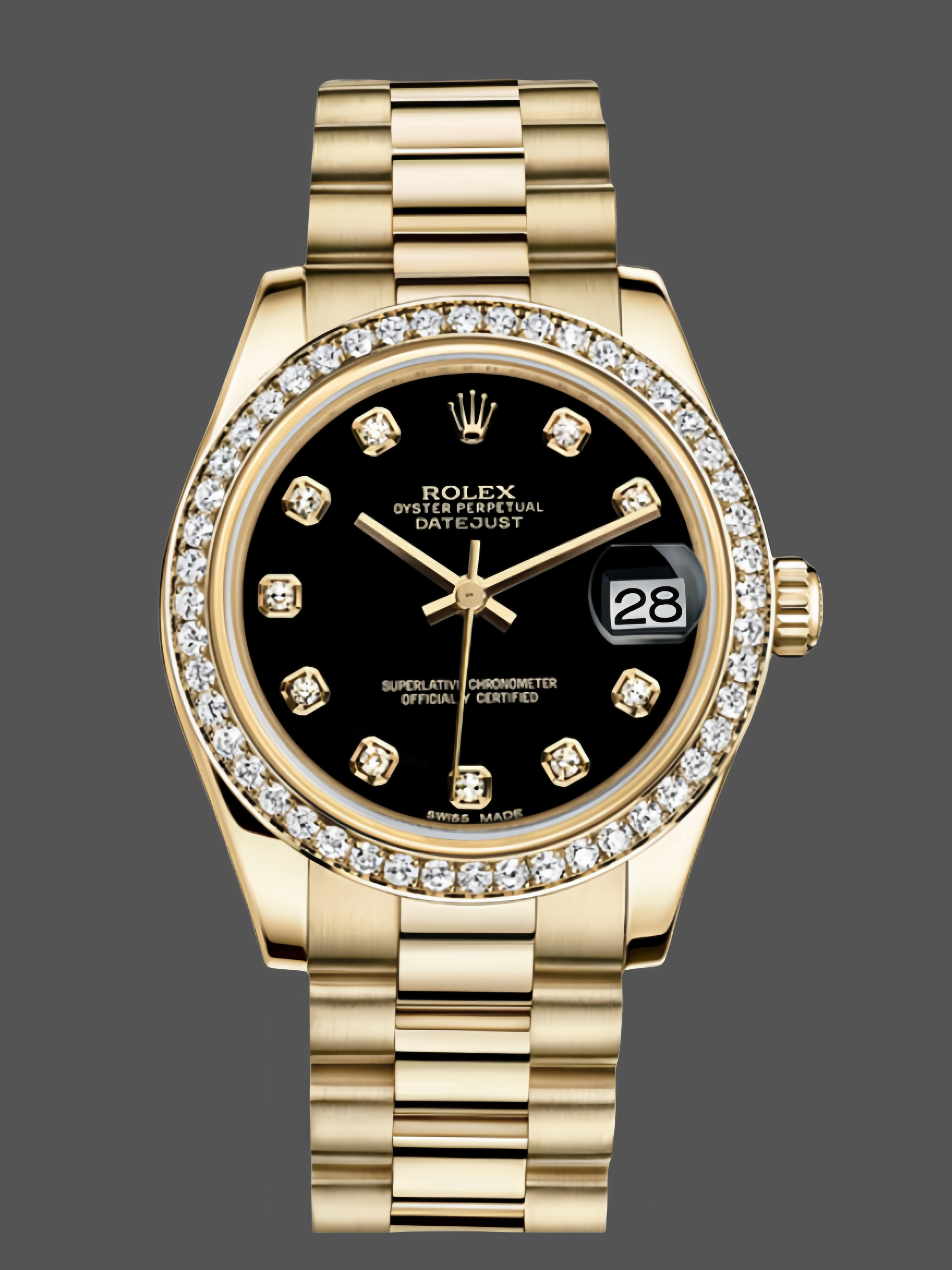 8DBE700B-354D-20C4-4B31-AA018F6AF49E Rolex Datejust 31mm Yellow Gold Black Dial 178288 0011 Ladies Watch - Image 1