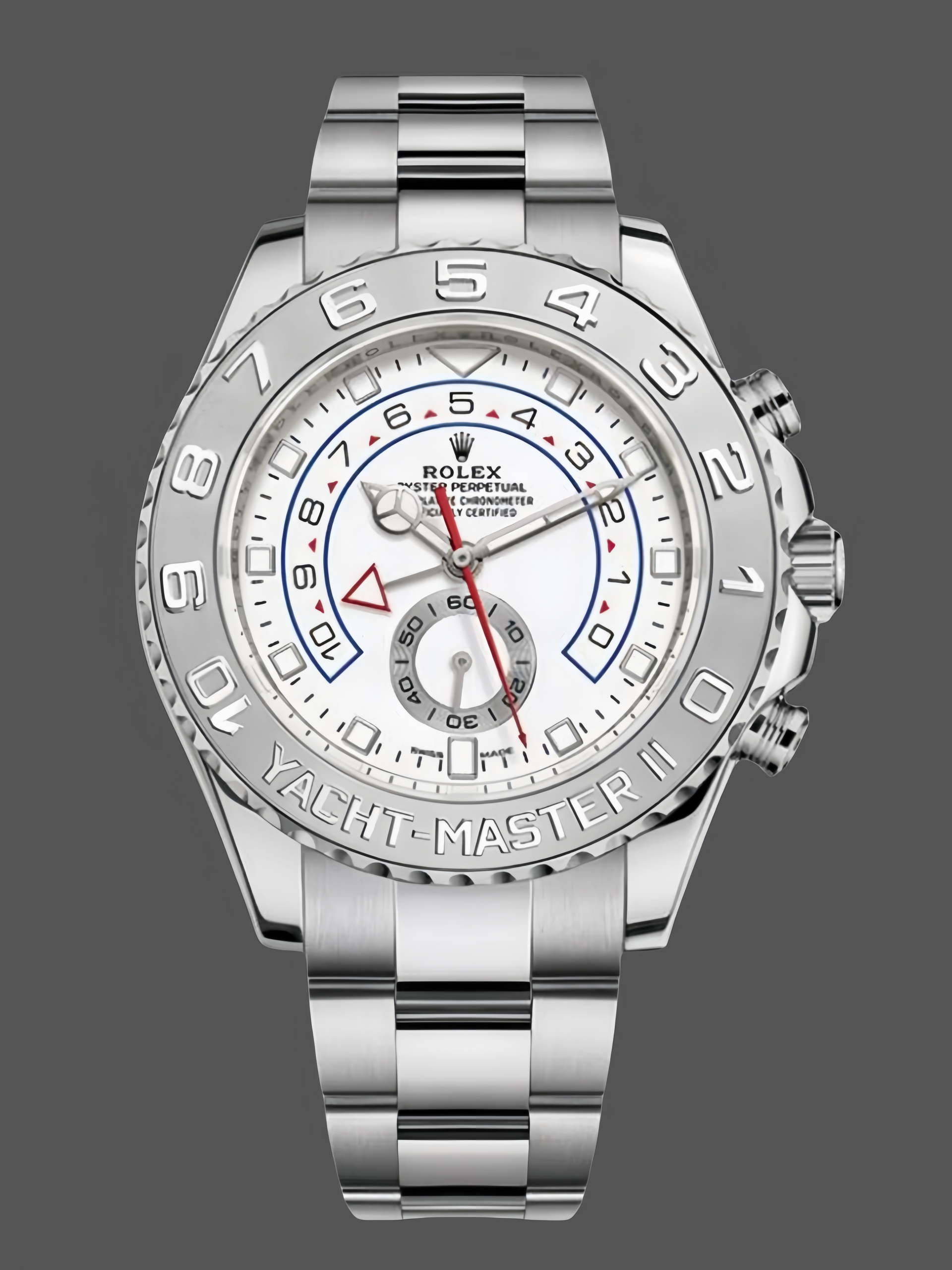 8EA9C603-A239-2379-6B73-97C67D66D48E Rolex Yacht Master II 116689 White Dial Platinum 44mm Mens Replica Watch - Image 1