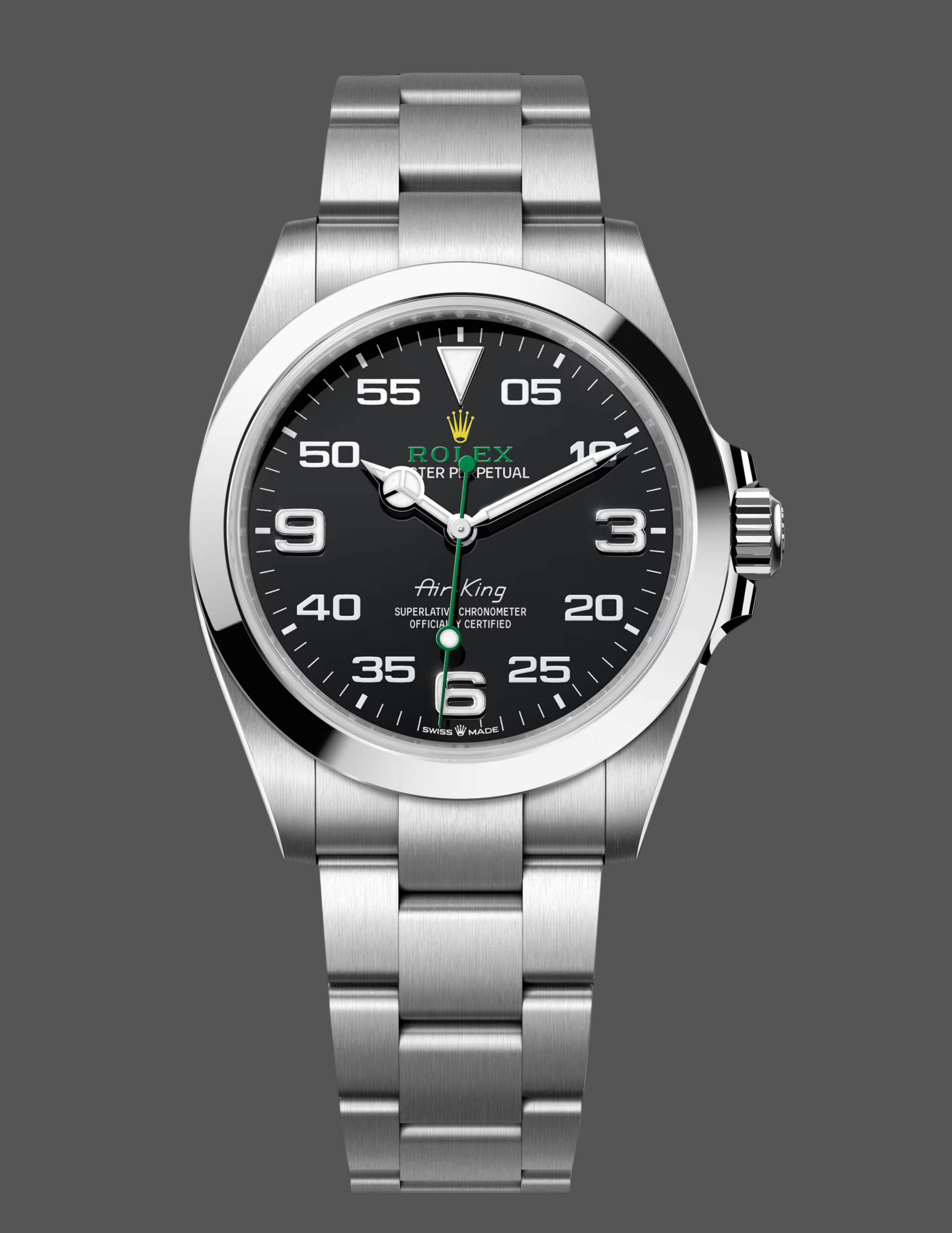 8EBBC345-B130-E26E-1756-5FE0A031DBED Rolex Air-King Stainless Steel Black Arabic Dial 116900 40mm Mens Replica Watch - Image 1