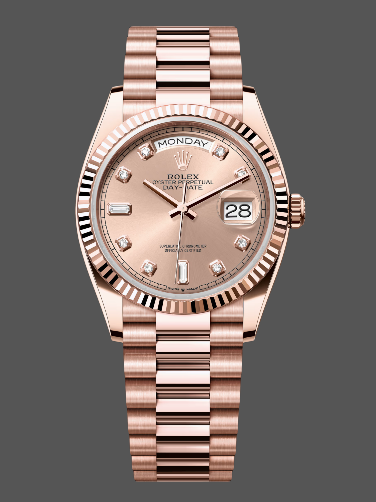8F47570C-8A1F-CD14-56D9-A9F70237D819 Rolex Day-Date m128235 0009 Everose Gold Pink Rose Dial 36MM Unisex Replica Watch - Image 1