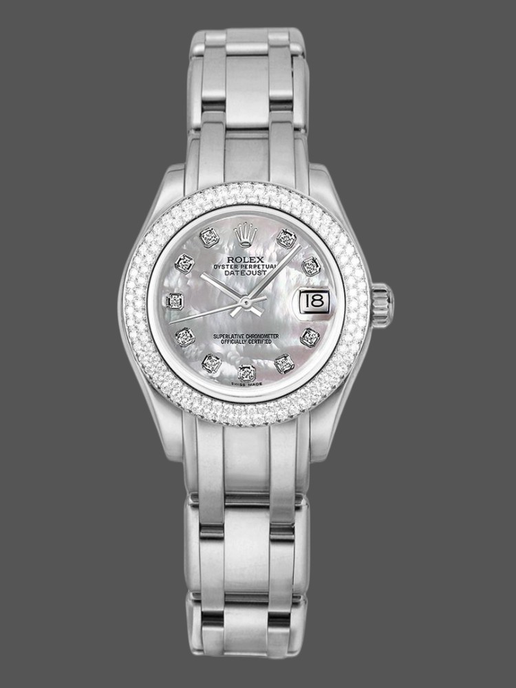 90B146BF-6A41-33A4-45E9-32FF94D02655 Rolex Pearlmaster 81339 White MOP Diamond Dial 34mm Lady Replica Watch - Image 1
