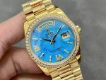 Rolex Day-Date 128348RBR Turquoise Diamond Dial Yellow Gold 36MM Unisex Replica Watch - Image 4