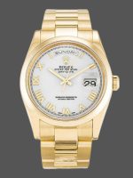 Rolex Day-Date 118208 Yellow Gold White Dial Roman Numeral 36mm Unisex Replica Watch