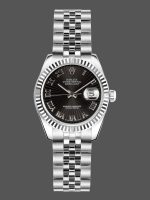 Rolex Datejust 179174 Sunbeam Black Roman Dial Fluted Bezel 26MM Lady Replica Watch