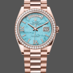 Rolex Day-Date 36 Rose Gold Turquoise Diamond-Set Roman Dial Diamond Bezel m128345rbr 0064