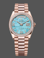 Rolex Day-Date 36 Rose Gold Turquoise Diamond-Set Roman Dial Diamond Bezel m128345rbr 0064