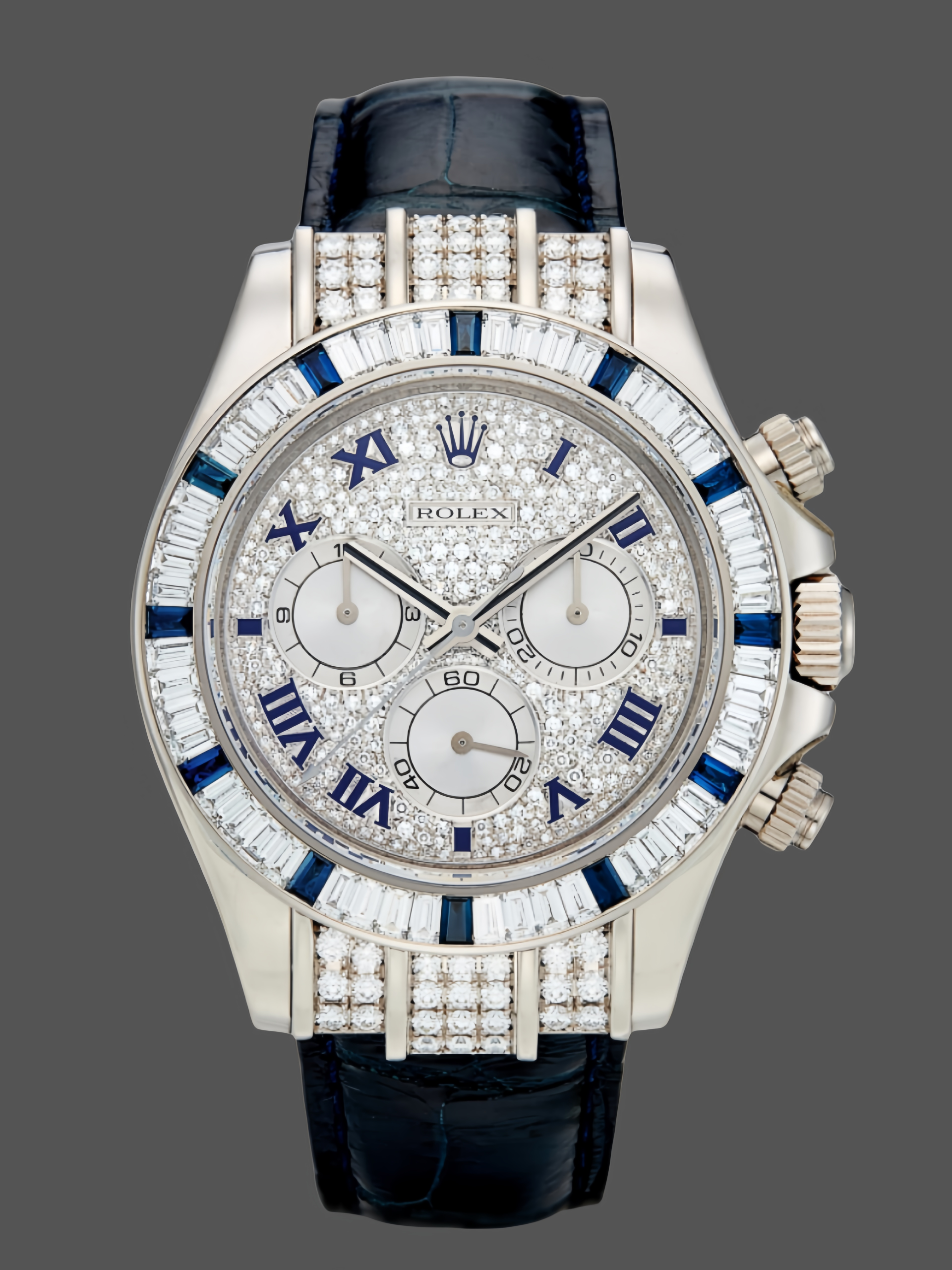 93DC0E3E-C49D-838A-A899-DBE331F1CB48 Rolex Daytona 116599 pave diamond dial Blue Leather Strap 40mm Mens Replica Watch - Image 1
