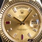 Rolex Day-Date 218238 Champagne Ruby Dial Yellow Gold 41MM Mens Replica Watch - Image 4