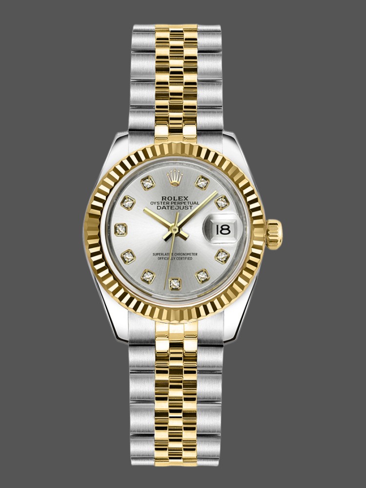 947282A6-7725-4A31-8116-D0B4F372AB54 Rolex Datejust 179173 Gray Diamond Dial Fluted Bezel 26MM Lady Replica Watch - Image 1