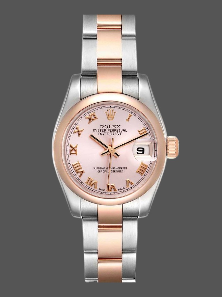 950A4671-64A0-2445-C4F4-CDDAA0D958D2 Rolex Datejust 179161 Stainless Steel and Everose Gold Pink Roman Dial 26MM Lady Replica Watch - Image 1