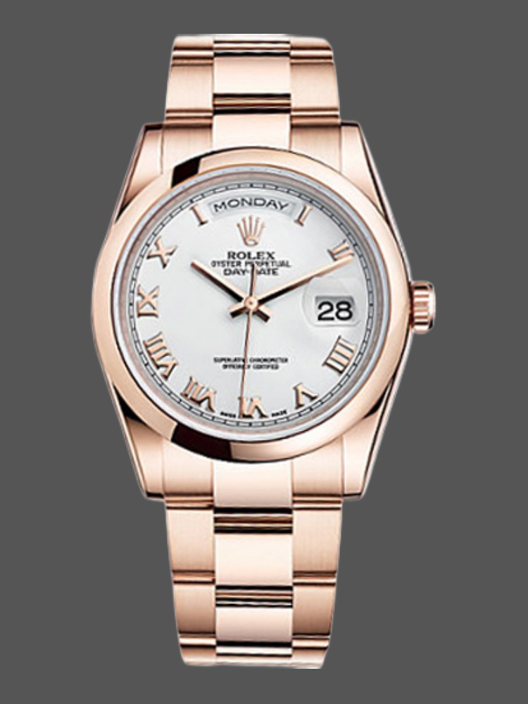 9651D61C-25A1-76B0-43CC-0108894C5F21 Rolex Day-Date 118205 White Roman Numeral Dial 36mm Unisex Replica Watch - Image 1