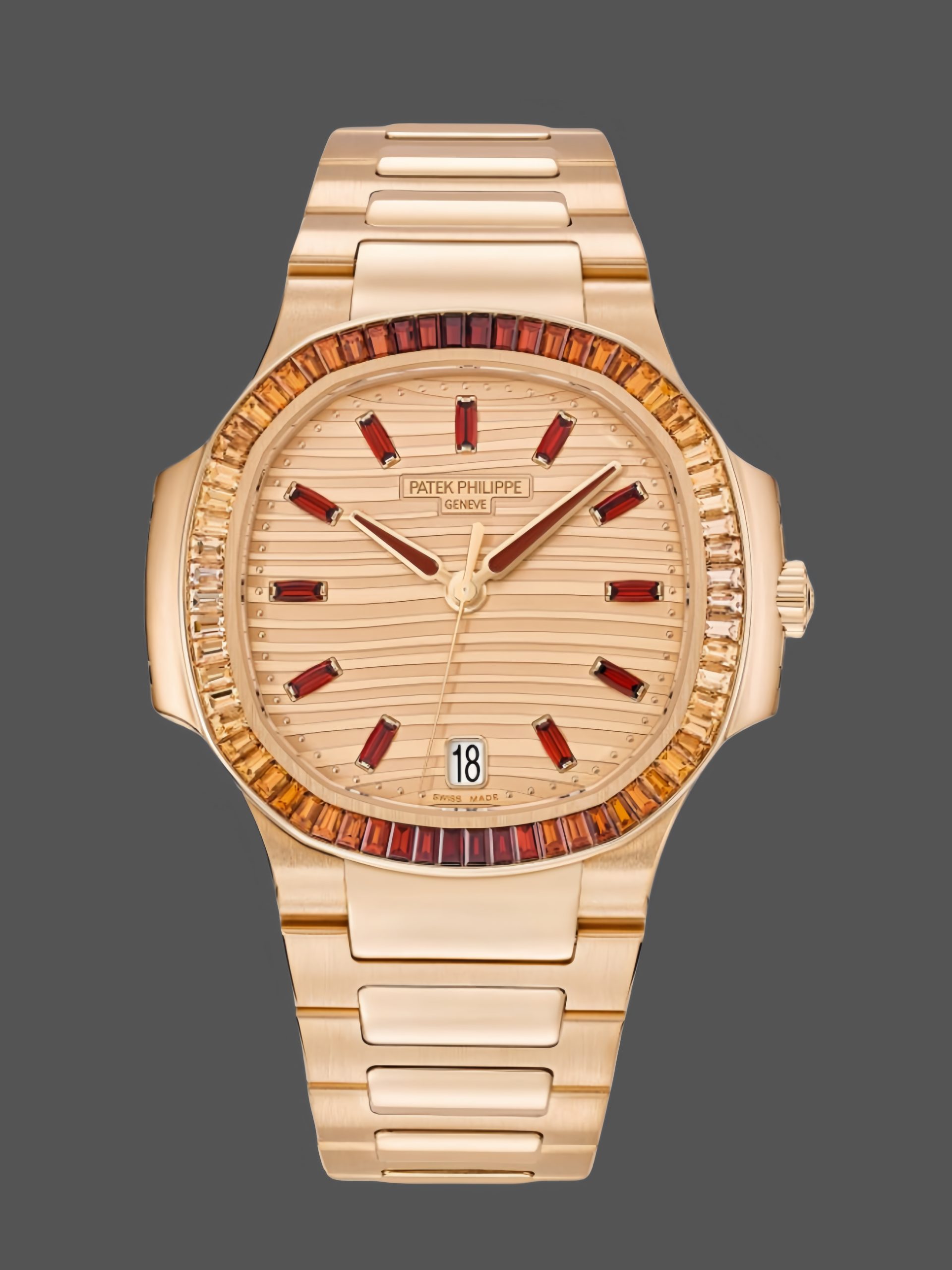 9784F249-CF6F-8927-6A27-294908913B74 Patek Philippe Nautilus Ladies Rose Gold Gemset Bezel 7118 1300R 001 - Image 1