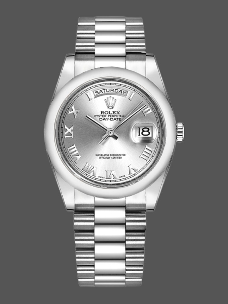 97A15C7E-B823-646A-A0AD-93D4839CE316 Rolex Day-Date 118209 White Gold Silver Dial Automatic 36mm Unisex Replica Watch - Image 1