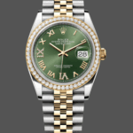 Rolex Datejust 36 Yellow Gold & Diamonds Olive Green Diamond Pave Roman Dial m126283rbr 0011