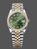 Rolex Datejust 36 Yellow Gold & Diamonds Olive Green Diamond Pave Roman Dial m126283rbr 0011