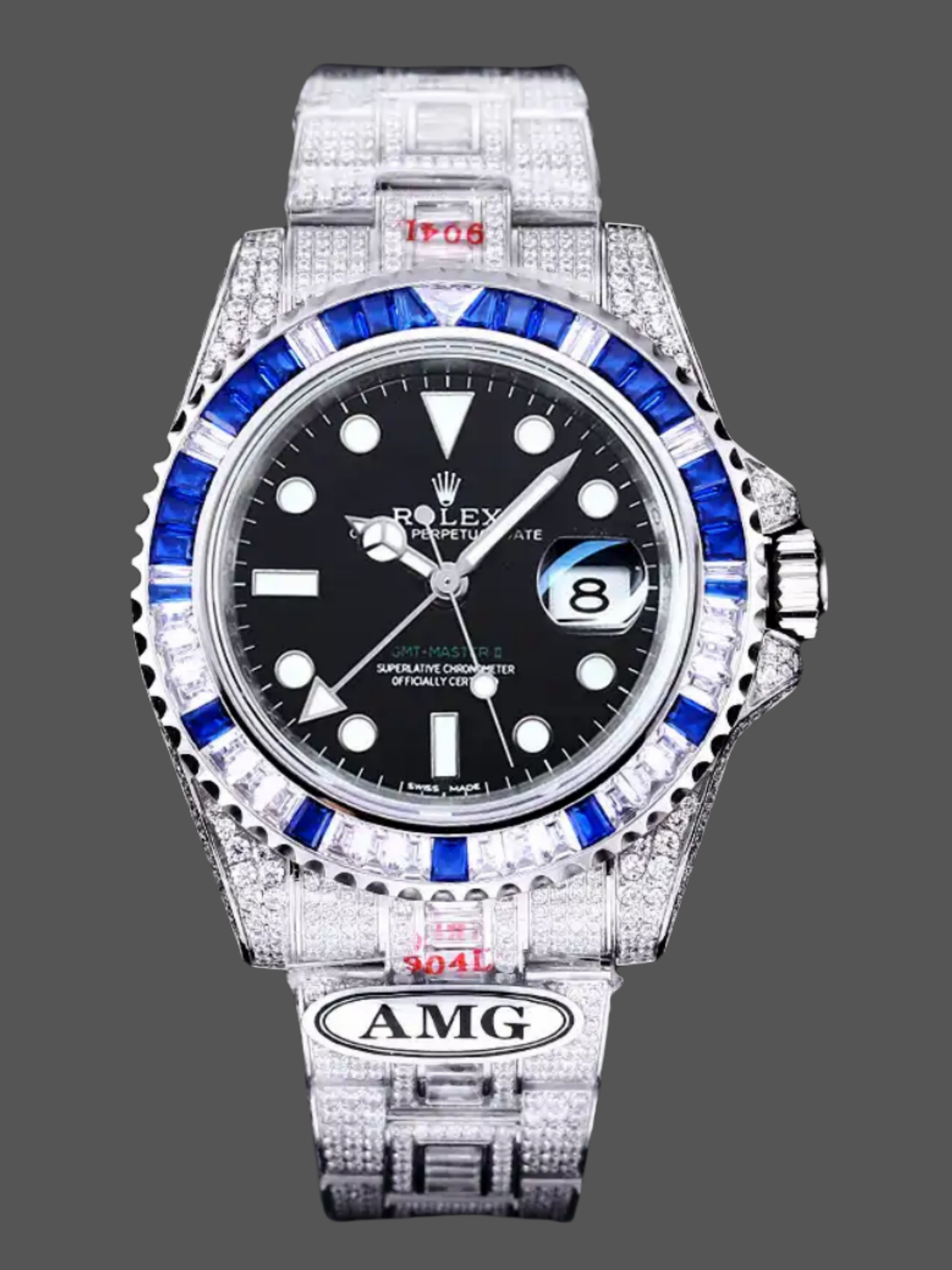 97CF59D8-79E9-6A9D-A2B2-30F1338B3678 Rolex GMT Master AMG 126710BLRO 40mm With Dual Time Black Dial Diamond Watch - Image 1