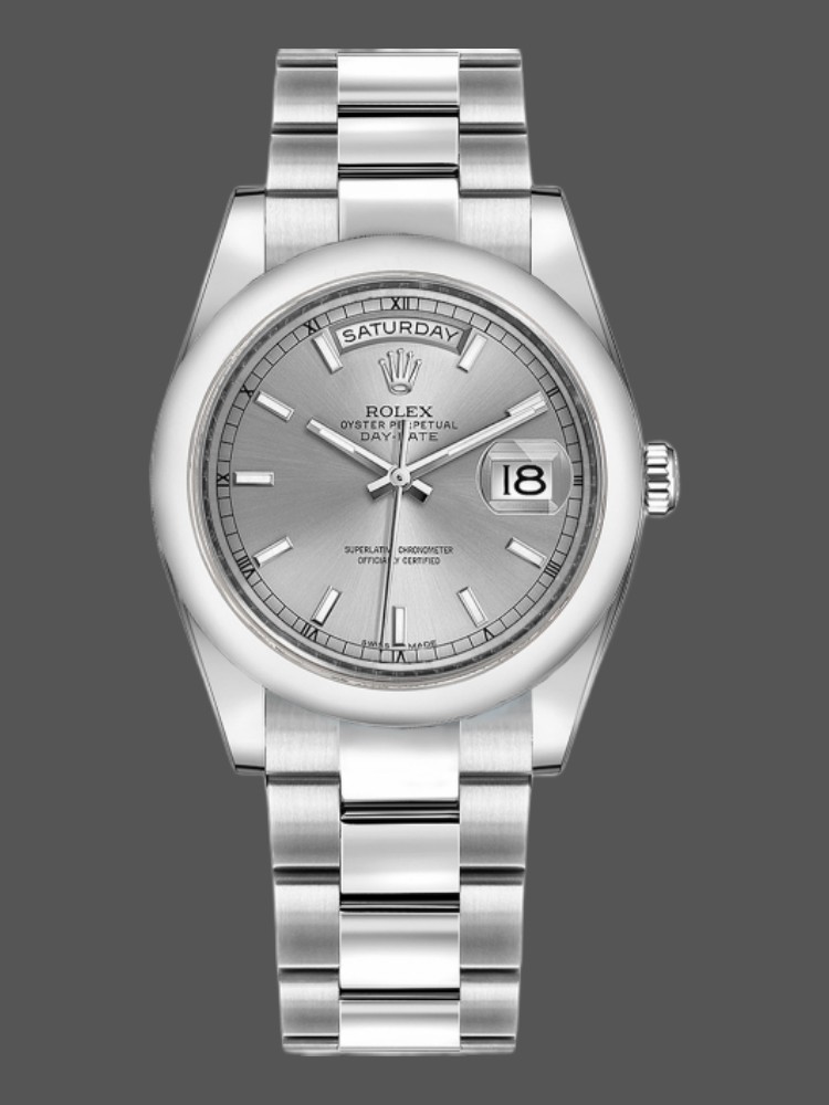 98DC47E6-12D9-8796-35FB-C97F5FB57AE7 Rolex Day-Date 118209 Silver Dial 36mm Unisex Replica Watch - Image 1